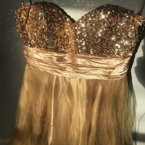 Gold Sequin Chiffon Cinderella Prom Dress Gown 👗